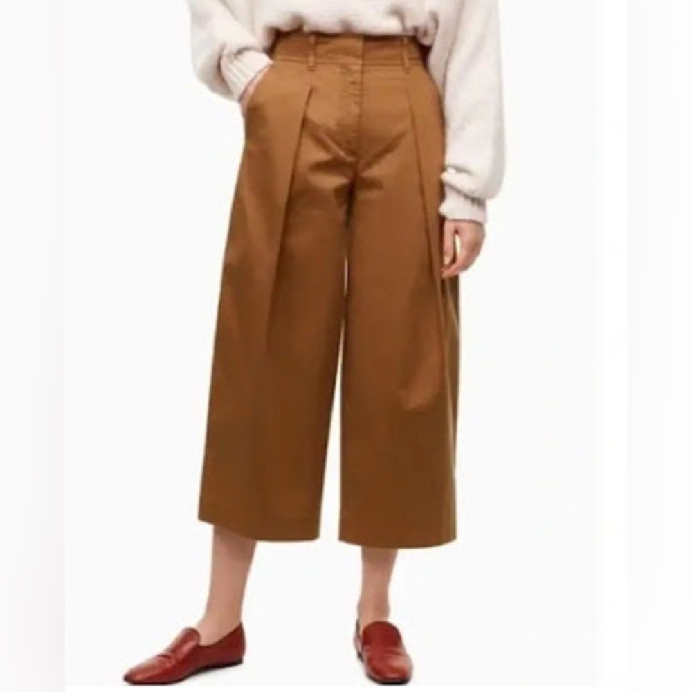 Babaton Tan Wide-Leg High Waisted Pleated Culottes